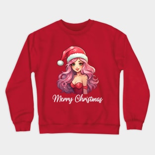 Pink Haired Girl - Merry Christmas (Black Lettering) Crewneck Sweatshirt